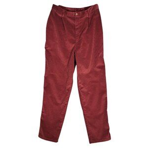 Vtg Lands End Womens Corduroy Pants 90s High Rise Pleated Wide Wale Baggy Red 14